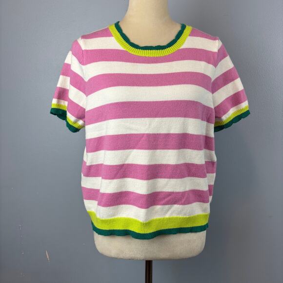 Anthropologie THML Stripe Sweater Boxy Feminine Lavendar Green Preppy Large - Picture 1 of 8
